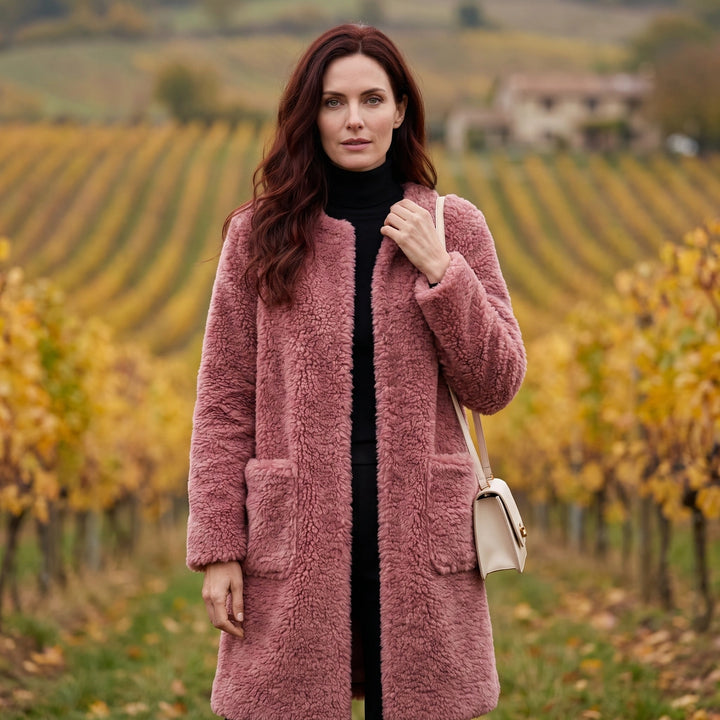 Gwendolyn Longline Sherpa Fleece Coat - Red