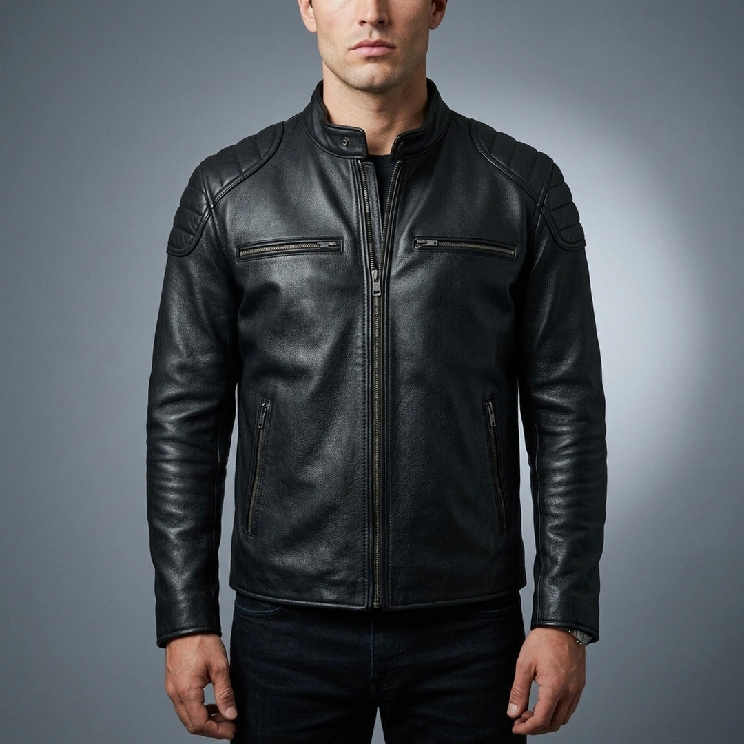 Hamish Classic Moto Leather Jacket - Black