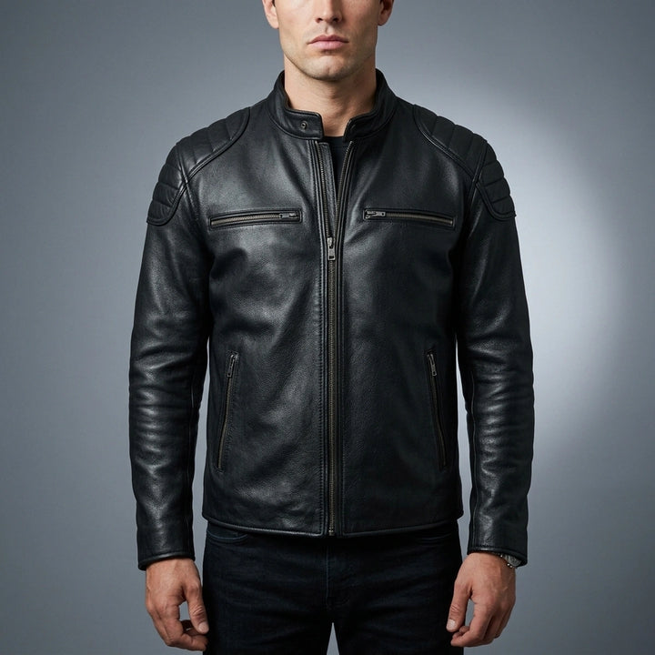 Hamish Classic Moto Leather Jacket - Black