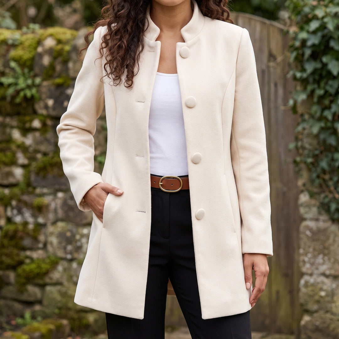 Hannah Wool Blend Stand Collar Coat - Beige