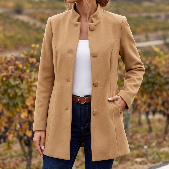 Hannah Wool Blend Stand Collar Coat - Brown