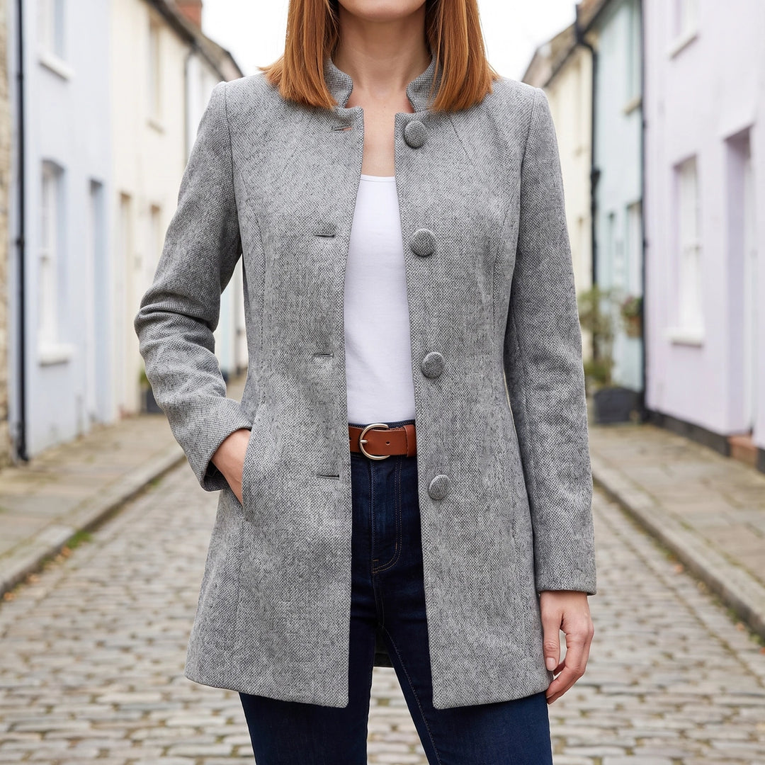 Hannah Wool Blend Stand Collar Coat - Gray