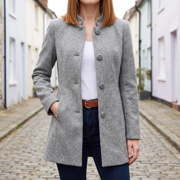 Hannah Wool Blend Stand Collar Coat - Gray
