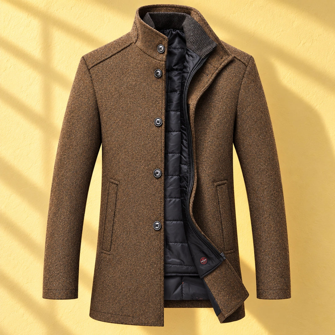 Harry Wool Blend Quilted Bib Mandarin Overcoat - Camel