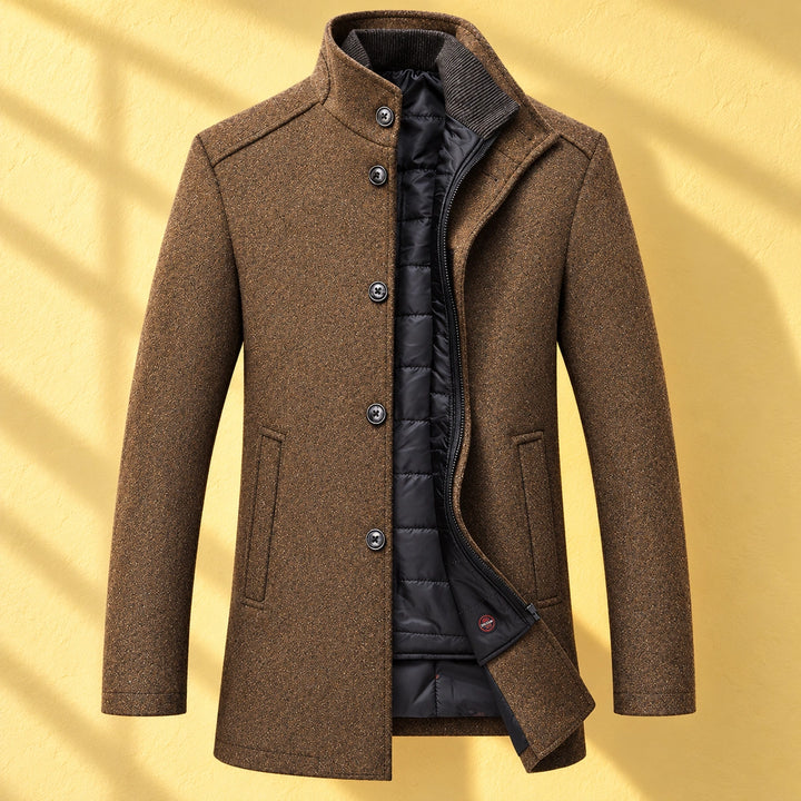 Harry Wool Blend Quilted Bib Mandarin Overcoat - Camel