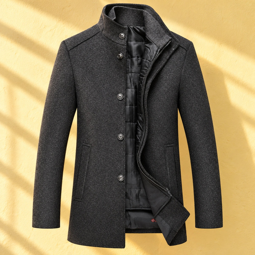 Harry Wool Blend Quilted Bib Mandarin Overcoat - Gray