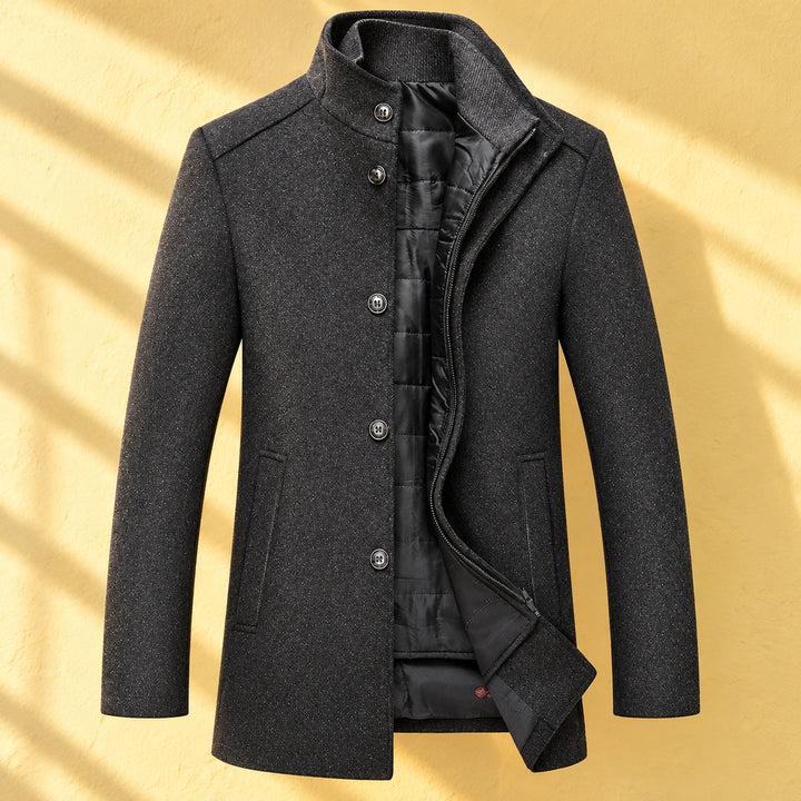 Harry Wool Blend Quilted Bib Mandarin Overcoat - Gray