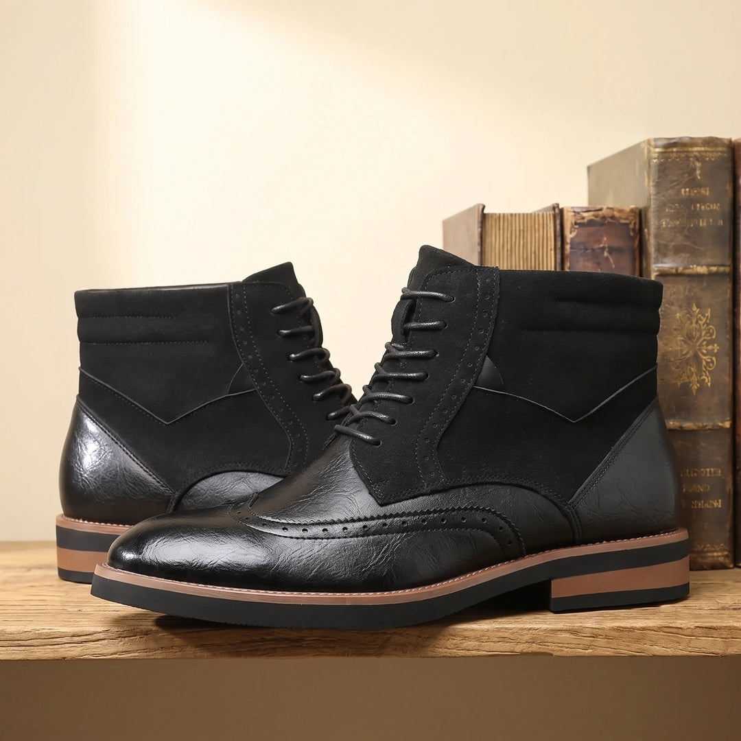 Harvey Leather Suede Wingtip Boots - Black