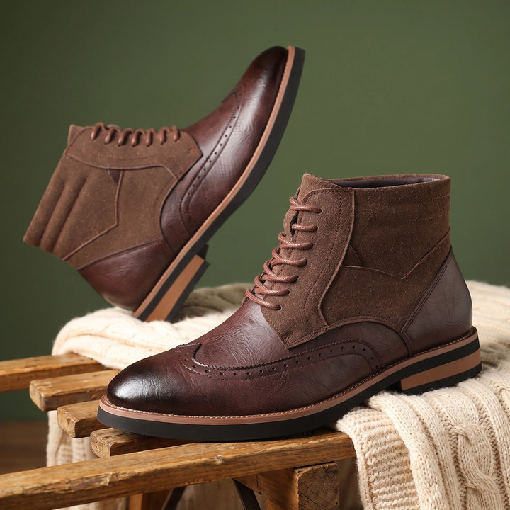 Harvey Leather Suede Wingtip Boots - Brown