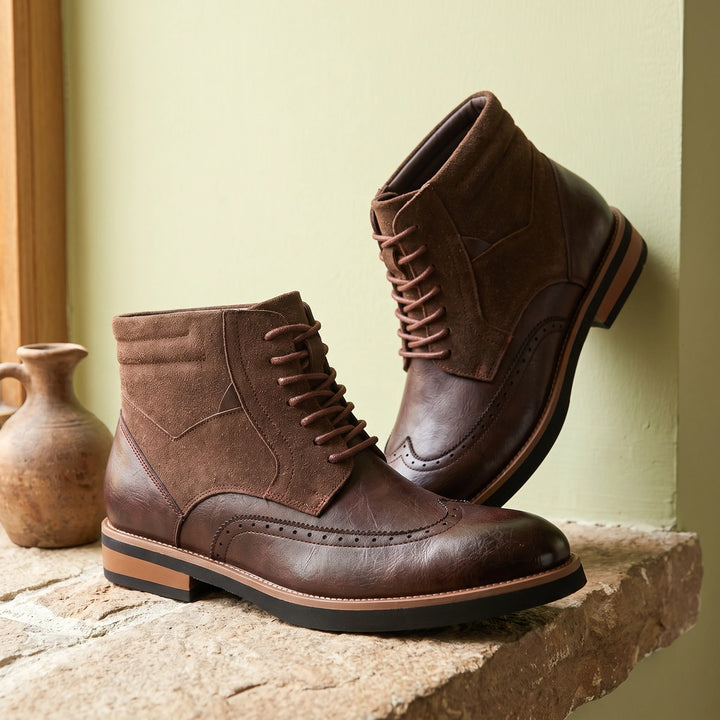 Harvey Leather Suede Wingtip Boots - Brown