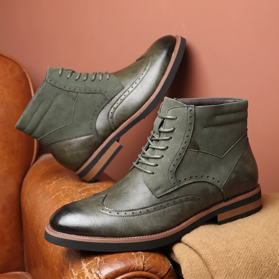 Harvey Leather Suede Wingtip Boots - Green