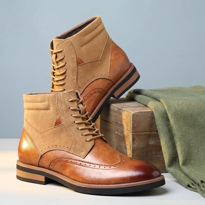 Harvey Leather Suede Wingtip Boots - Light Brown