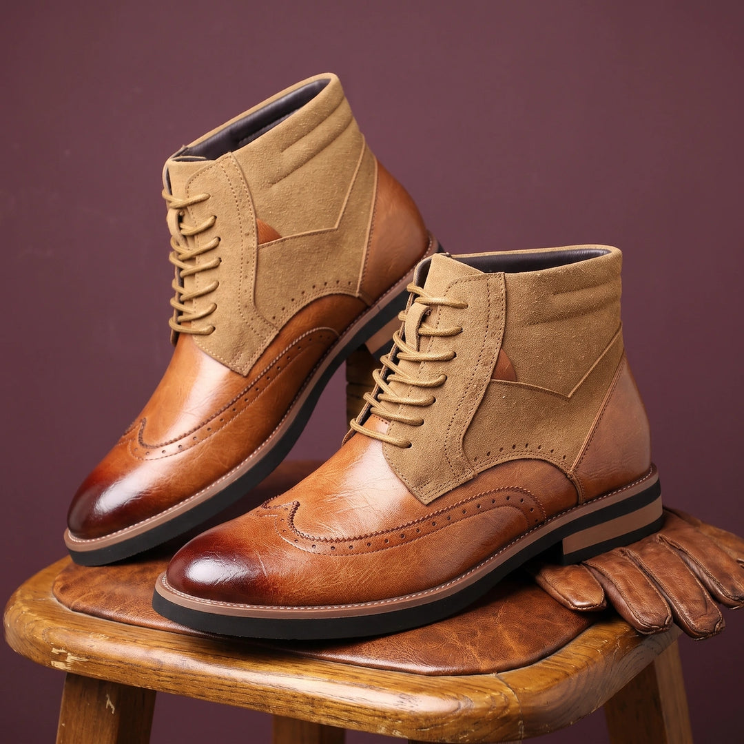 Harvey Leather Suede Wingtip Boots - Light Brown
