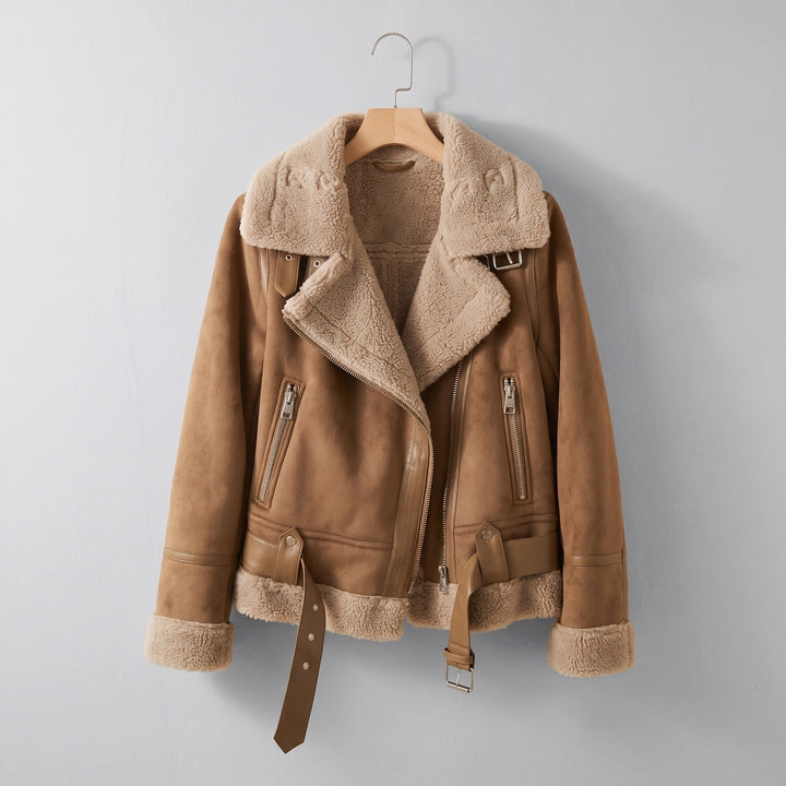 Hazel Suede Shearling Aviator Jacket - Brown
