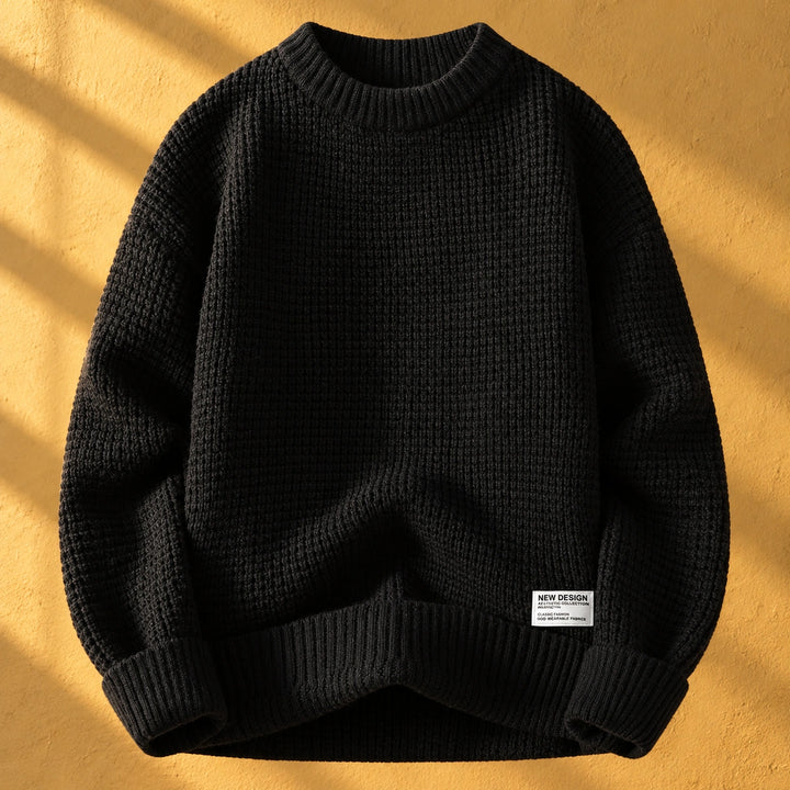 Herbert Textured Waffle Knit Crew Sweater - Black