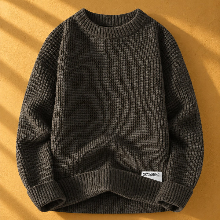 Herbert Textured Waffle Knit Crew Sweater - Dark Gray
