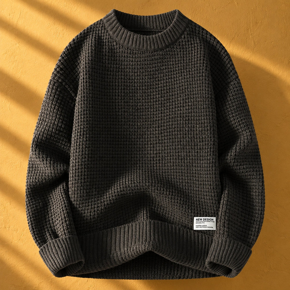 Herbert Textured Waffle Knit Crew Sweater - Dark Gray