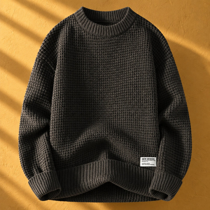 Herbert Textured Waffle Knit Crew Sweater - Dark Gray