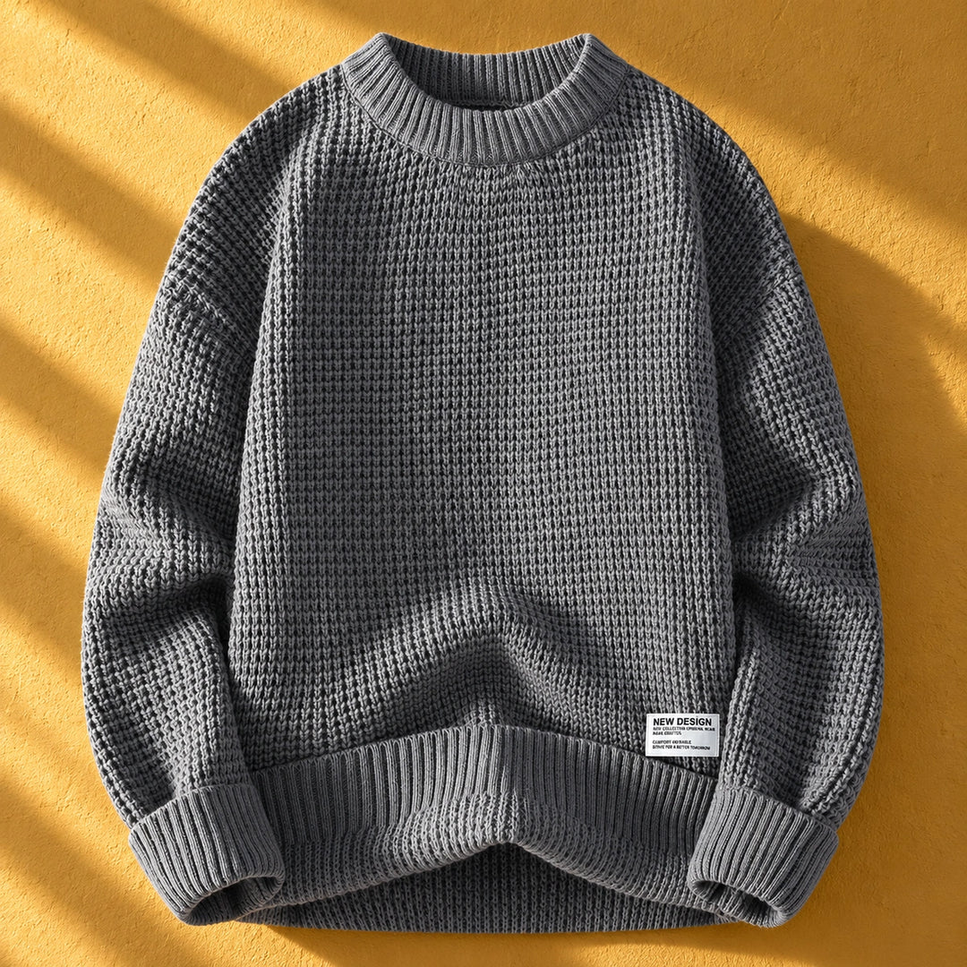 Herbert Textured Waffle Knit Crew Sweater - Gray