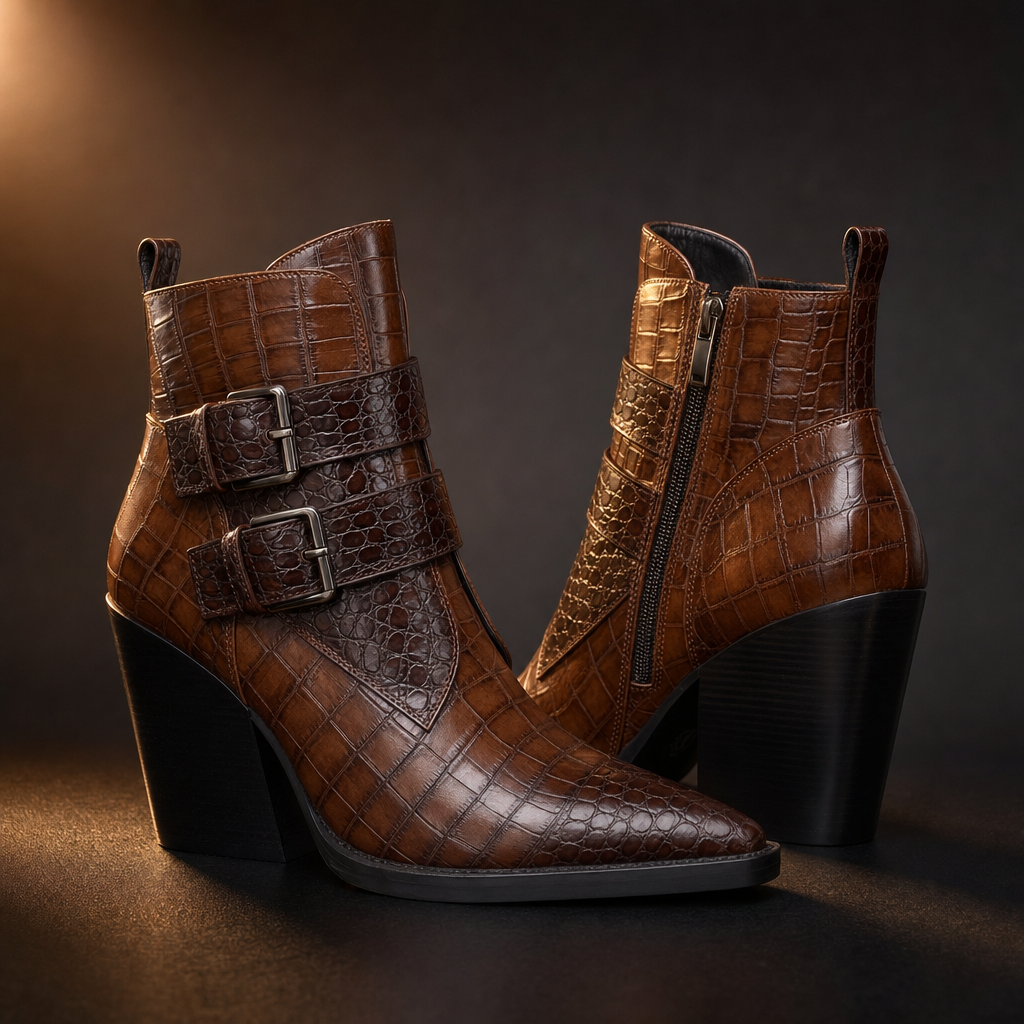 Perrine Croc Leather Boots