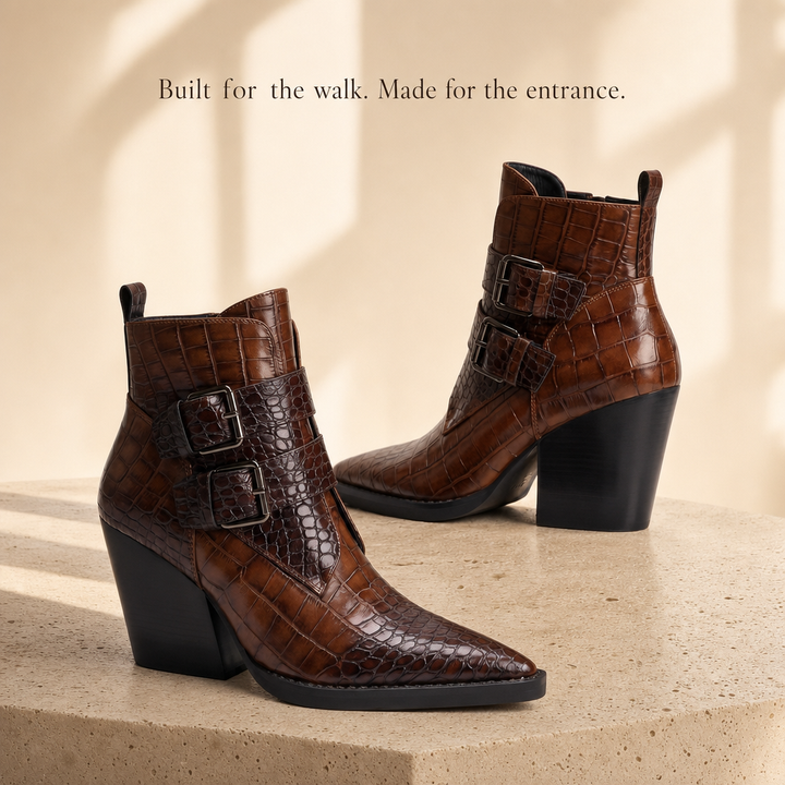 Perrine Croc Leather Boots