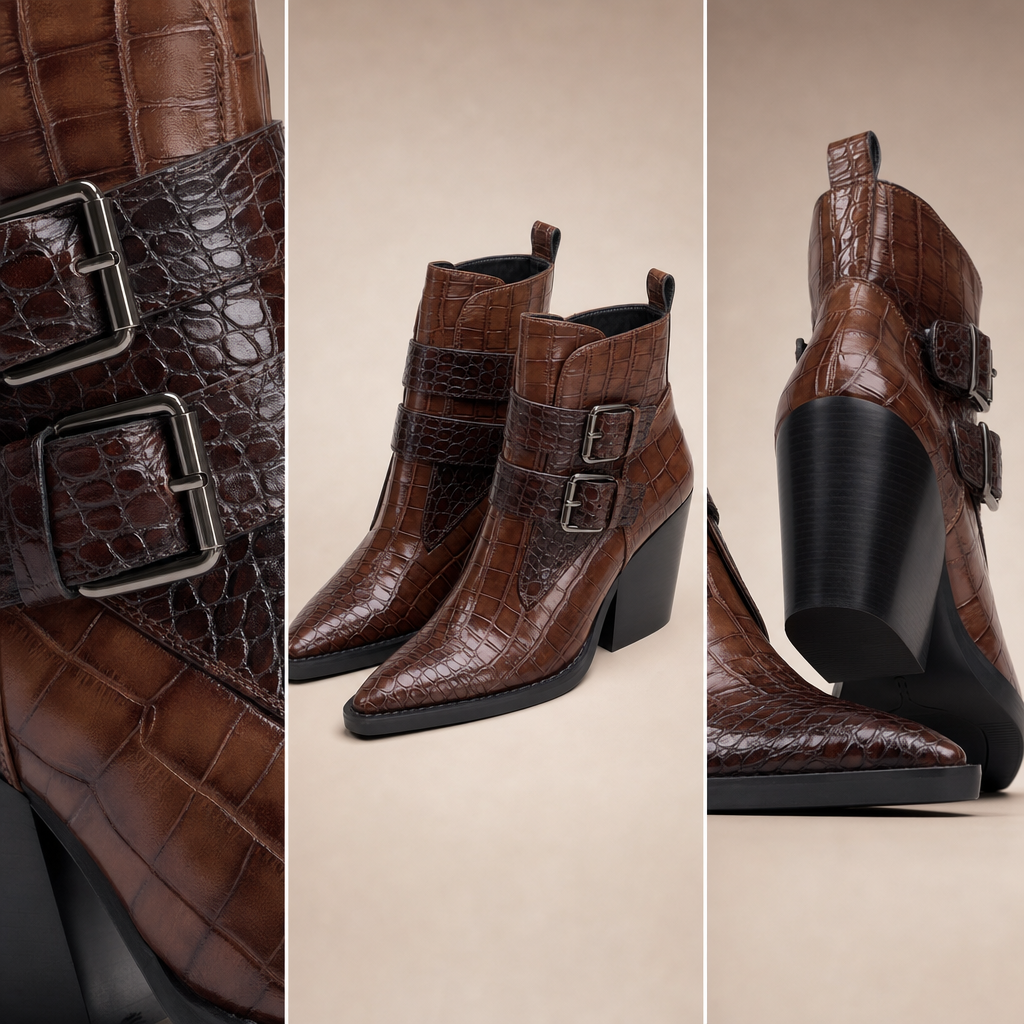 Perrine Croc Leather Boots