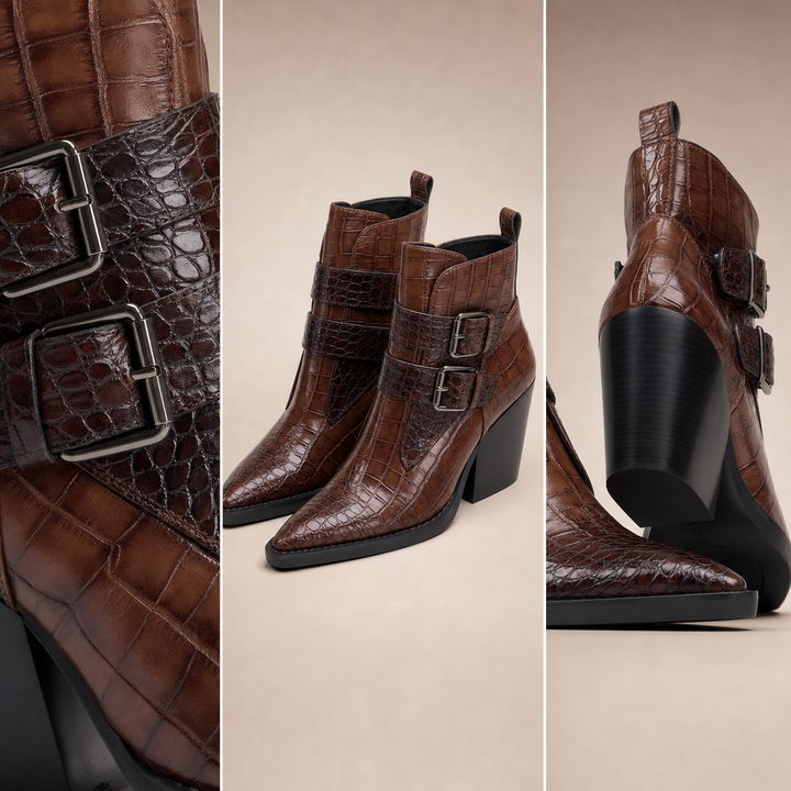 Perrine Croc Leather Boots