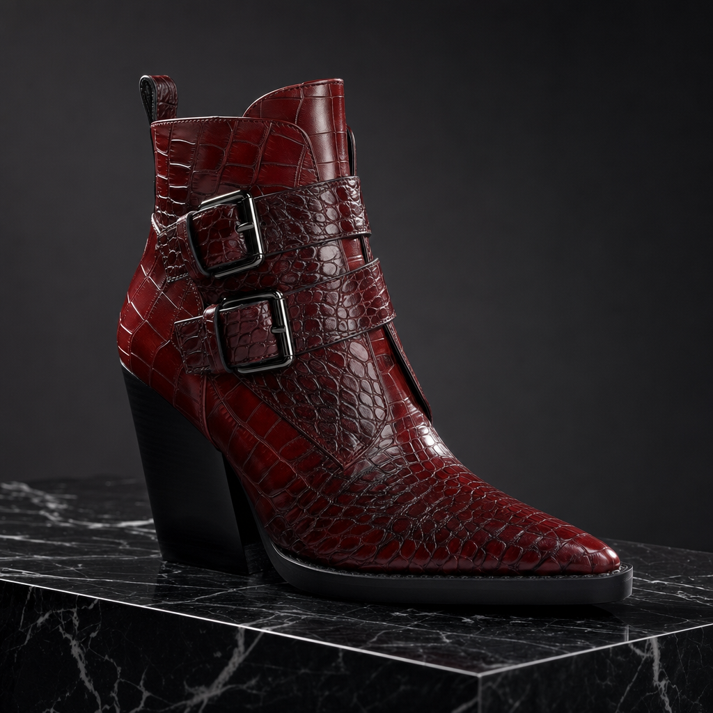 Perrine Croc Leather Boots
