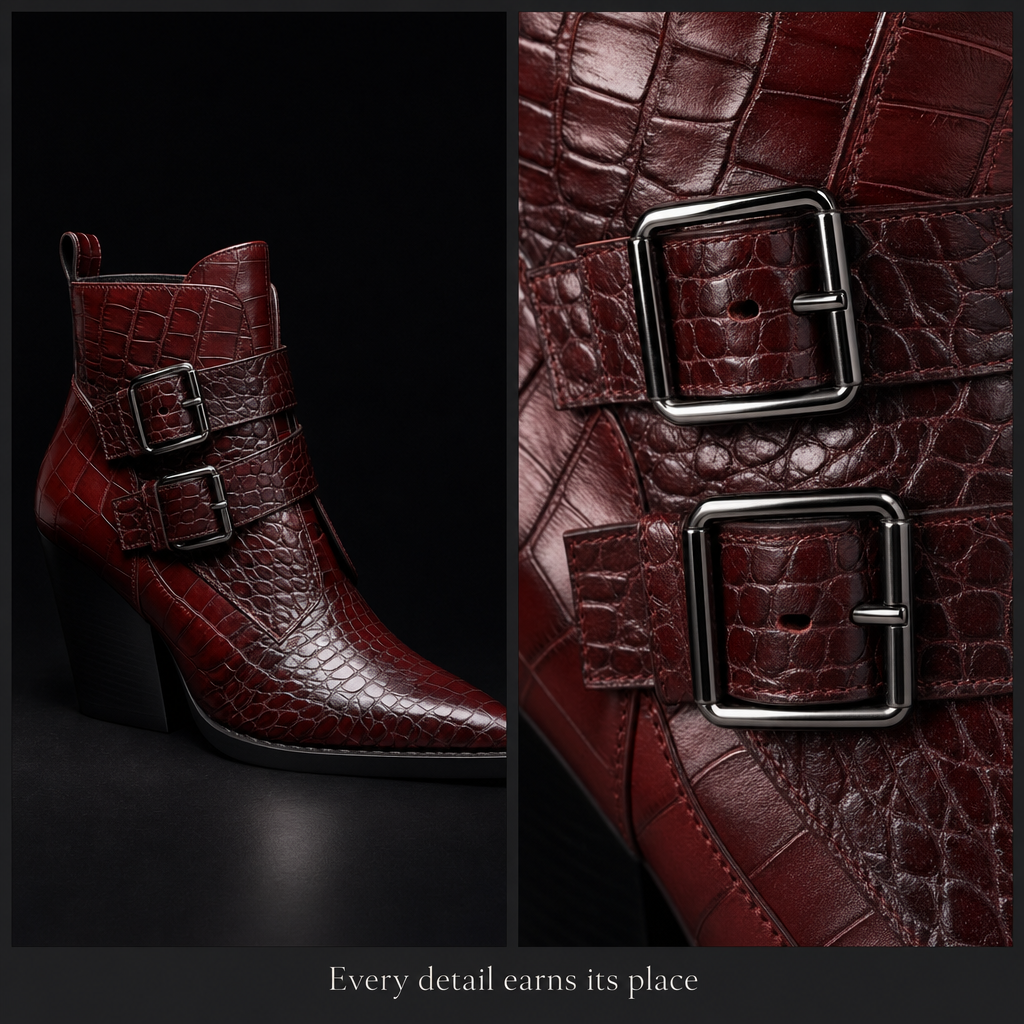 Perrine Croc Leather Boots