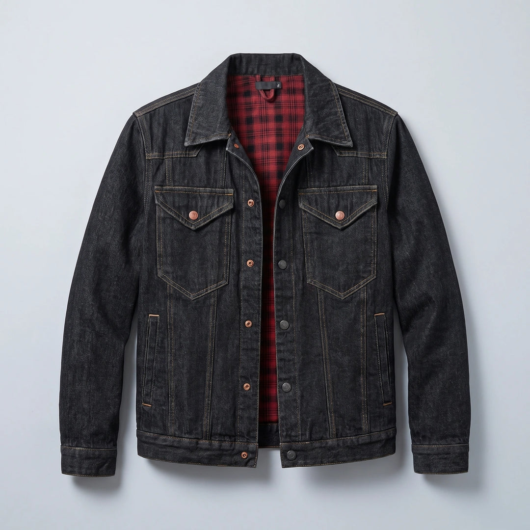 Hollis Flannel Lined Denim Jacket - Black