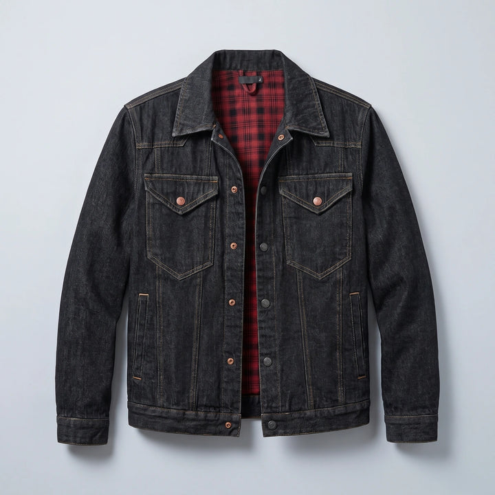 Hollis Flannel Lined Denim Jacket - Black