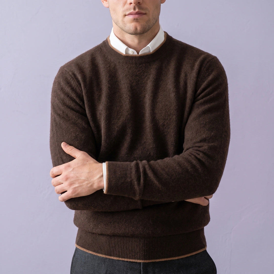 Humbert Cashmere Tipped Crew Neck Sweater - Coffee