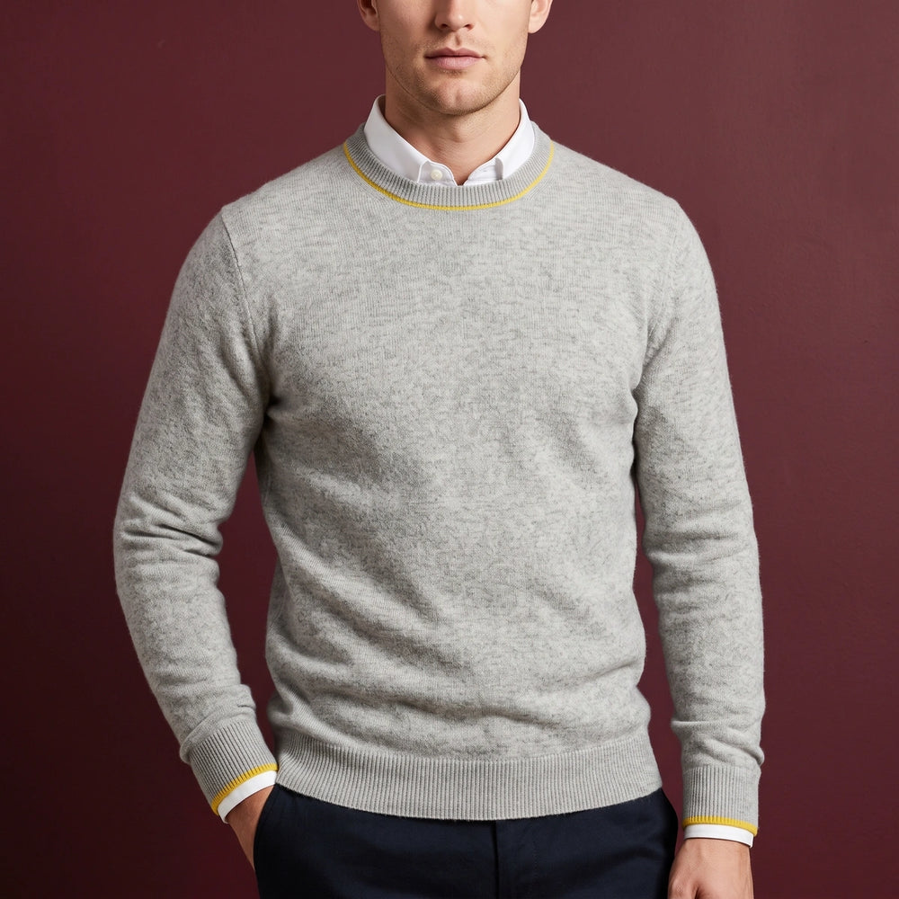 Humbert Cashmere Tipped Crew Neck Sweater - Light Gray