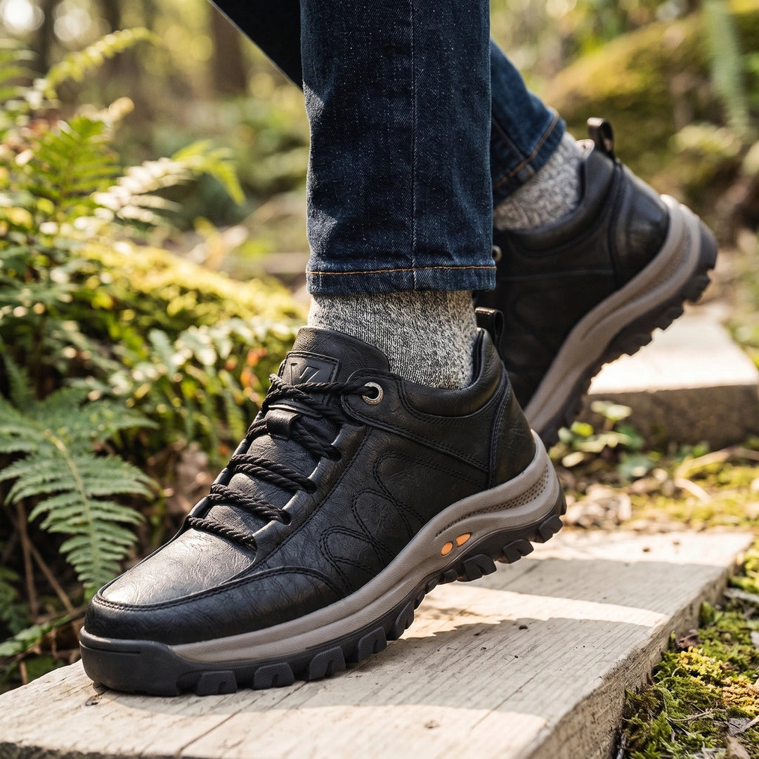 Ignace Orthopedic Leather Lug Sole Hiking Shoes - Black