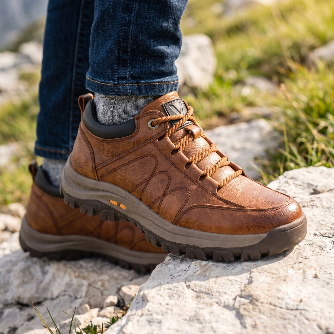 Ignace Orthopedic Leather Lug Sole Hiking Shoes - Brown
