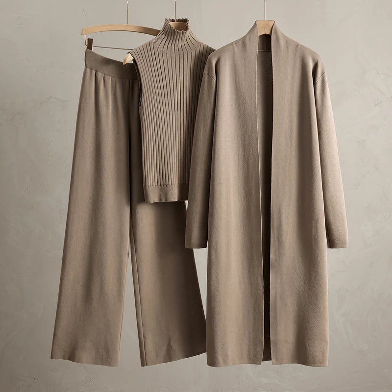 Imogen Women's Three Piece Knit Set - Khaki