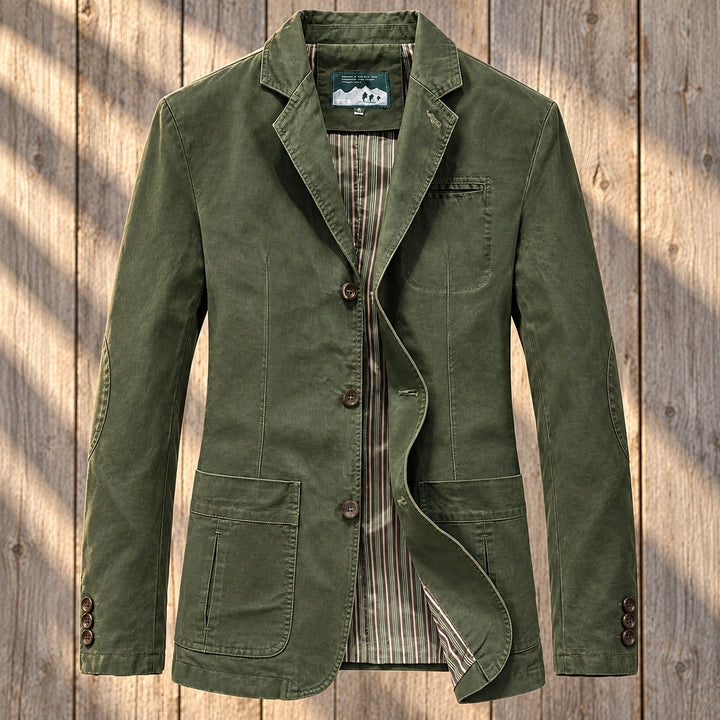 Ingram Washed Cotton Twill Elbow Patch Blazer - Army Green