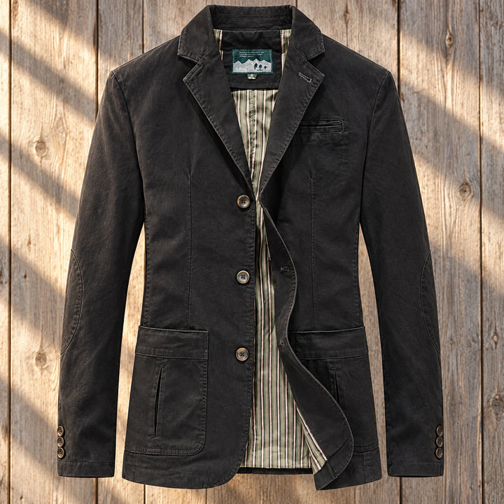 Ingram Washed Cotton Twill Elbow Patch Blazer - Black