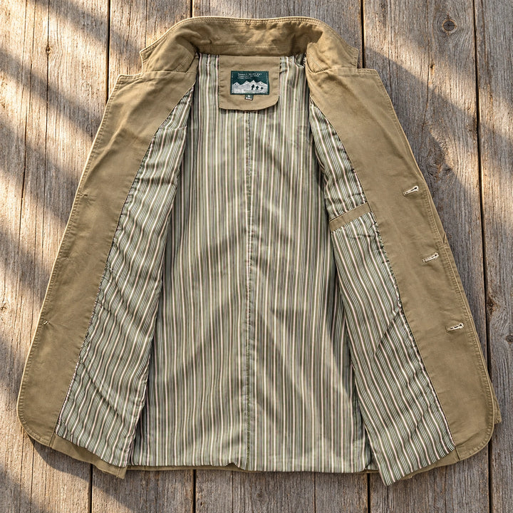 Ingram Washed Cotton Twill Elbow Patch Blazer - Khaki