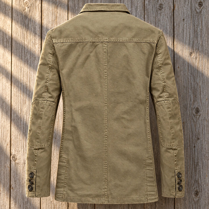 Ingram Washed Cotton Twill Elbow Patch Blazer - Khaki