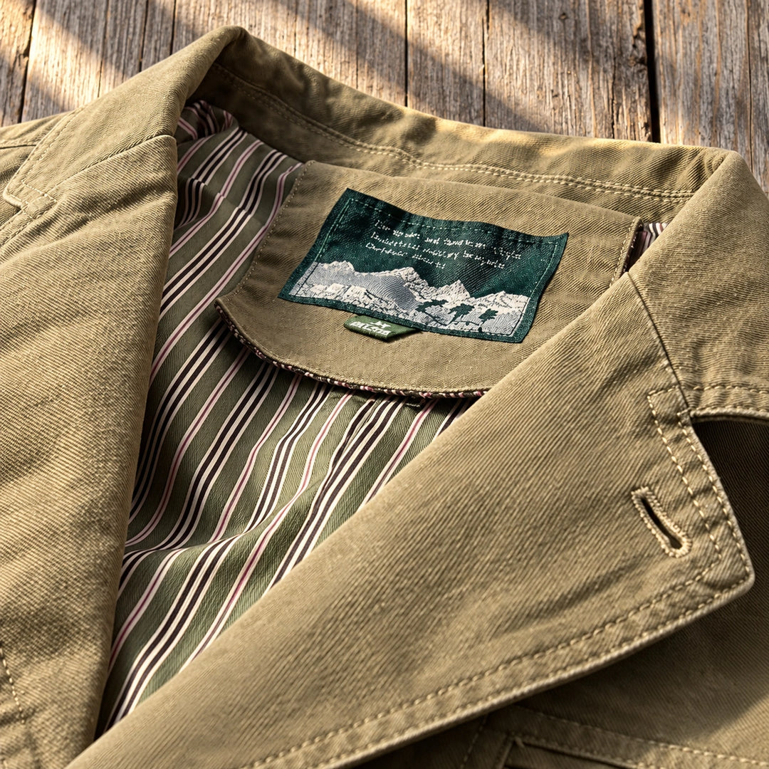 Ingram Washed Cotton Twill Elbow Patch Blazer - Khaki