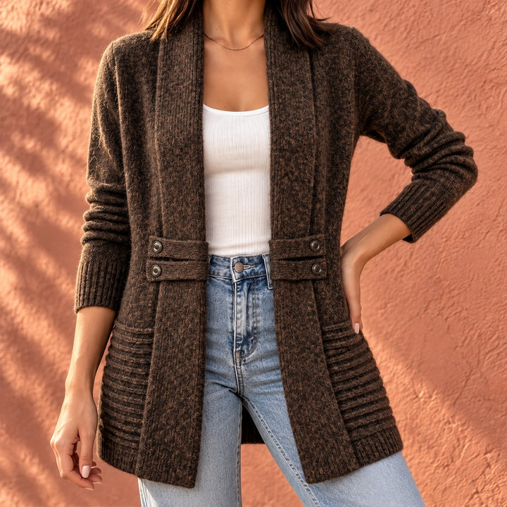Irene Ribbed Knit Longline Cardigan - Chocolate Brown