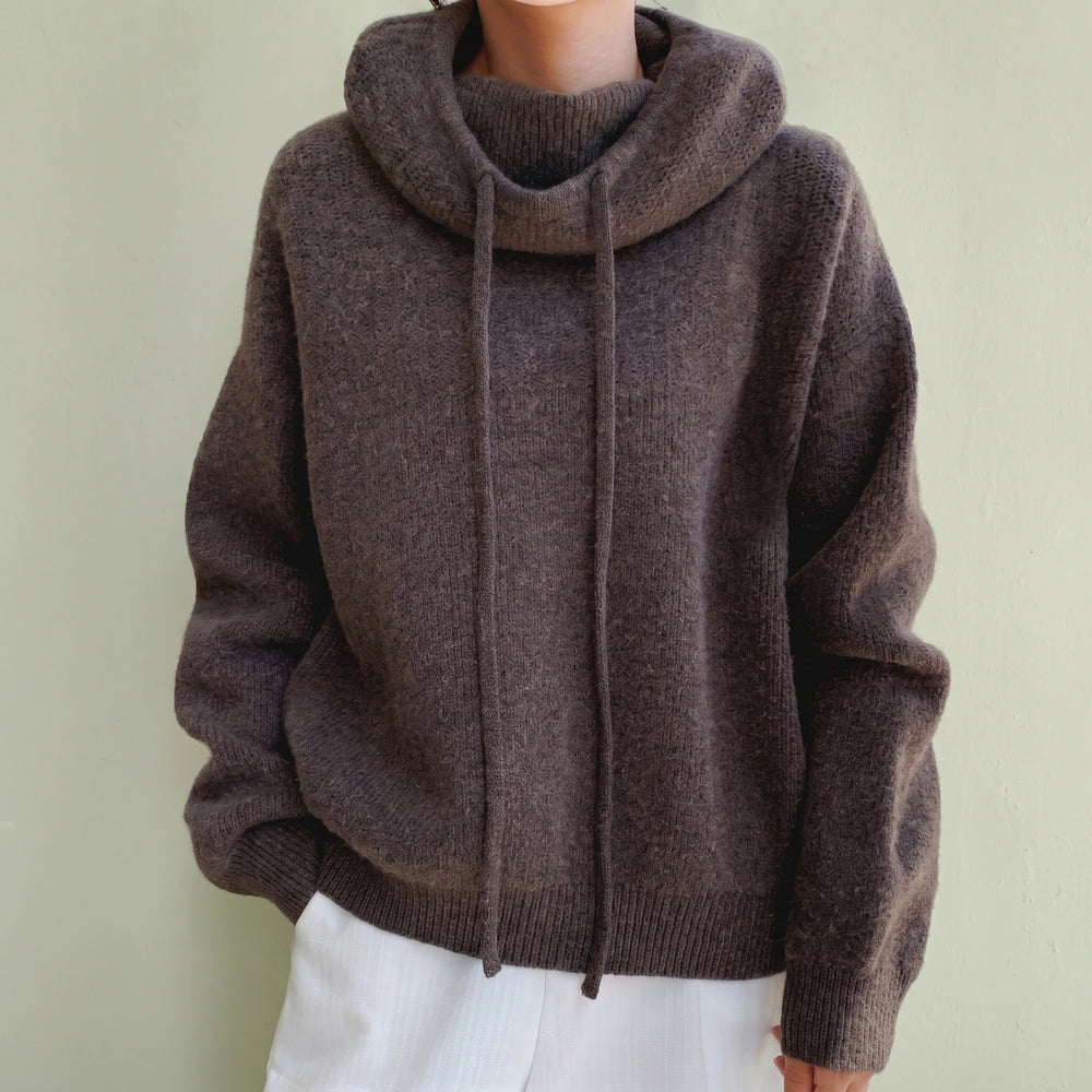 Isaura Chunky Wool Blend Oversized Hoodie Sweater - Brown