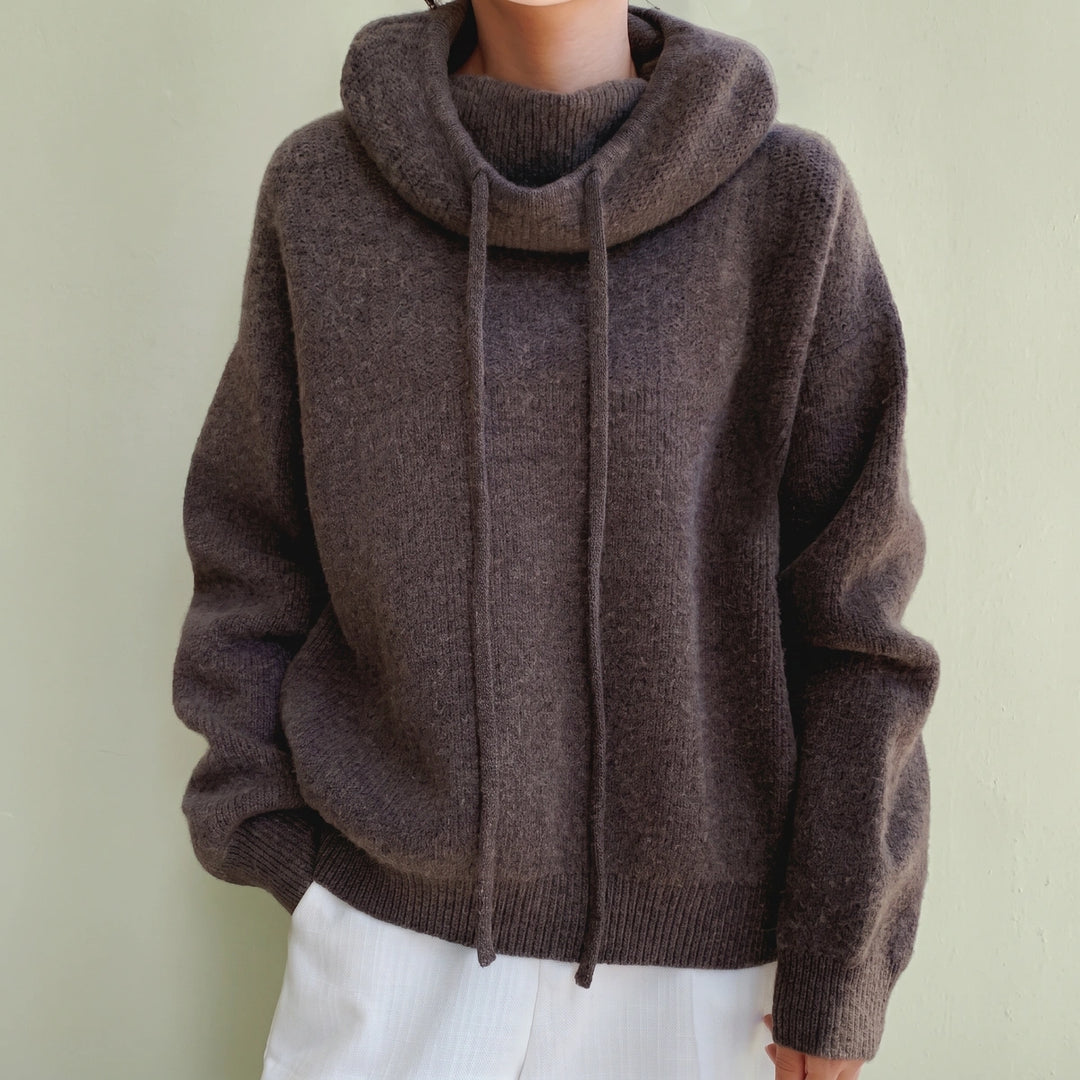 Isaura Chunky Wool Blend Oversized Hoodie Sweater - Brown