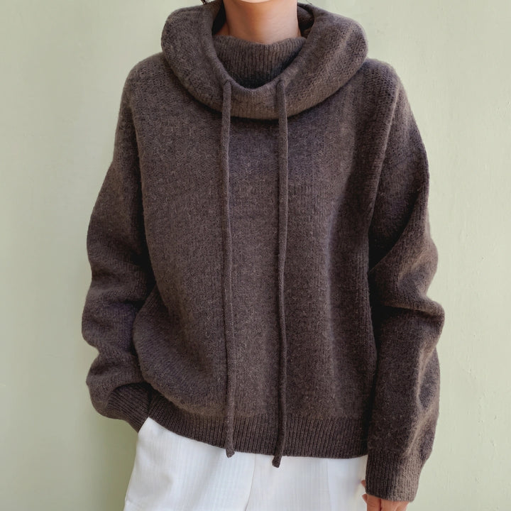 Isaura Chunky Wool Blend Oversized Hoodie Sweater - Brown