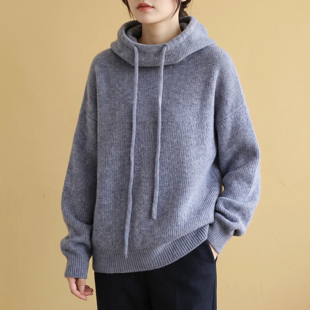 Isaura Chunky Wool Blend Oversized Hoodie Sweater - Gray