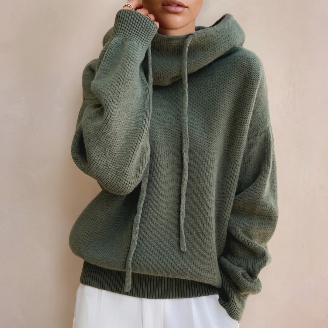 Isaura Chunky Wool Blend Oversized Hoodie Sweater - Olive