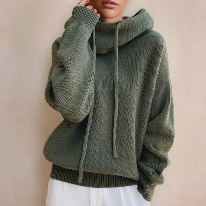 Isaura Chunky Wool Blend Oversized Hoodie Sweater - Olive