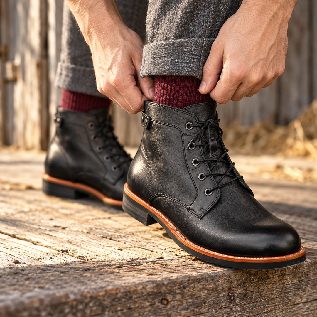 Isidor Full Grain Leather Side Zip Lace Boots - Black