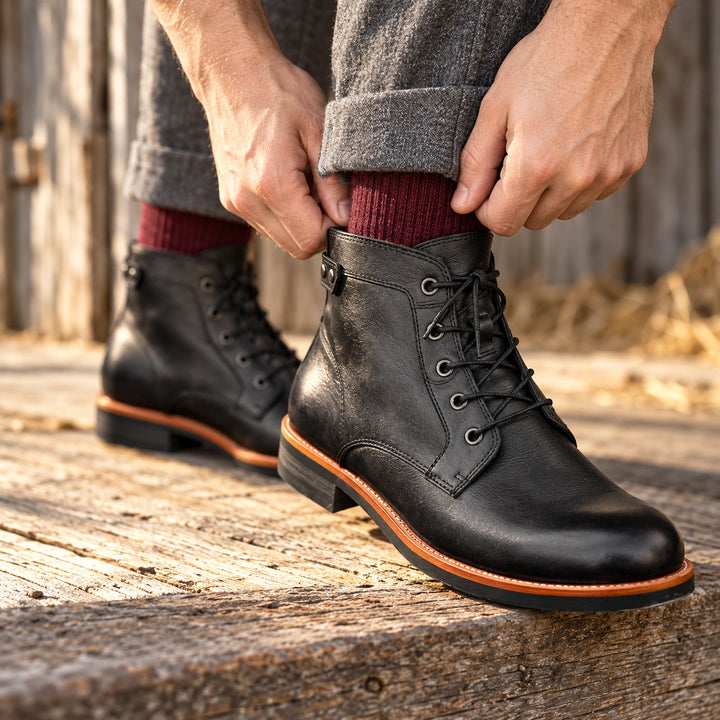 Isidor Full Grain Leather Side Zip Lace Boots - Black